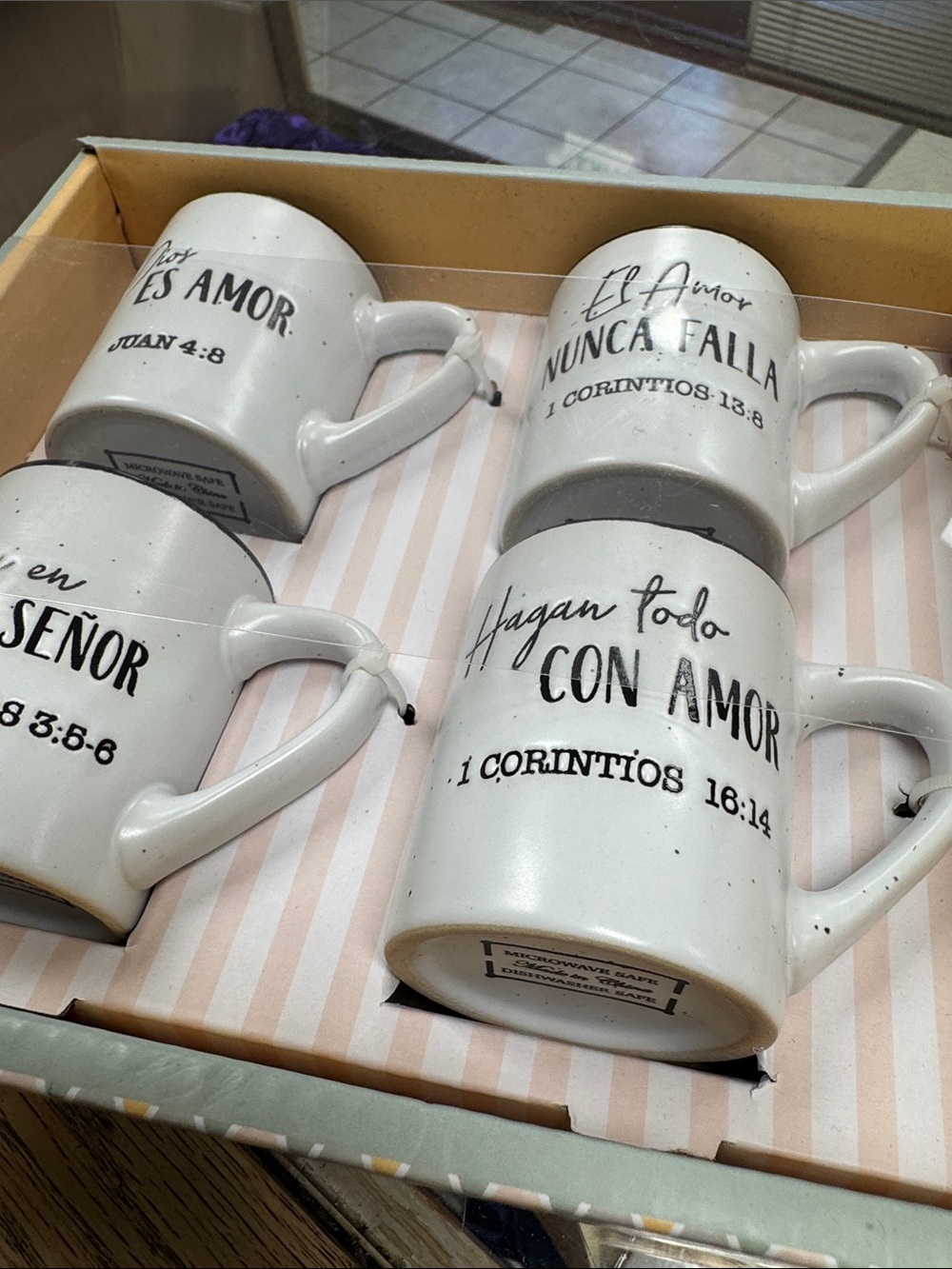 Set of White Ceramic Mugs with Inspirational Spanish Bible Verses